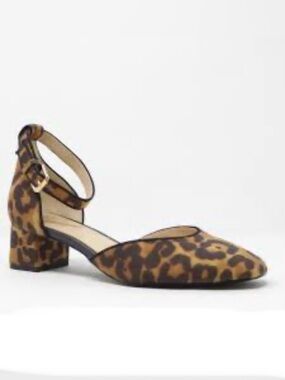 Cabi Kiki Leopard Print Ankle Strap Closed Toe Block Heel Pump, 8